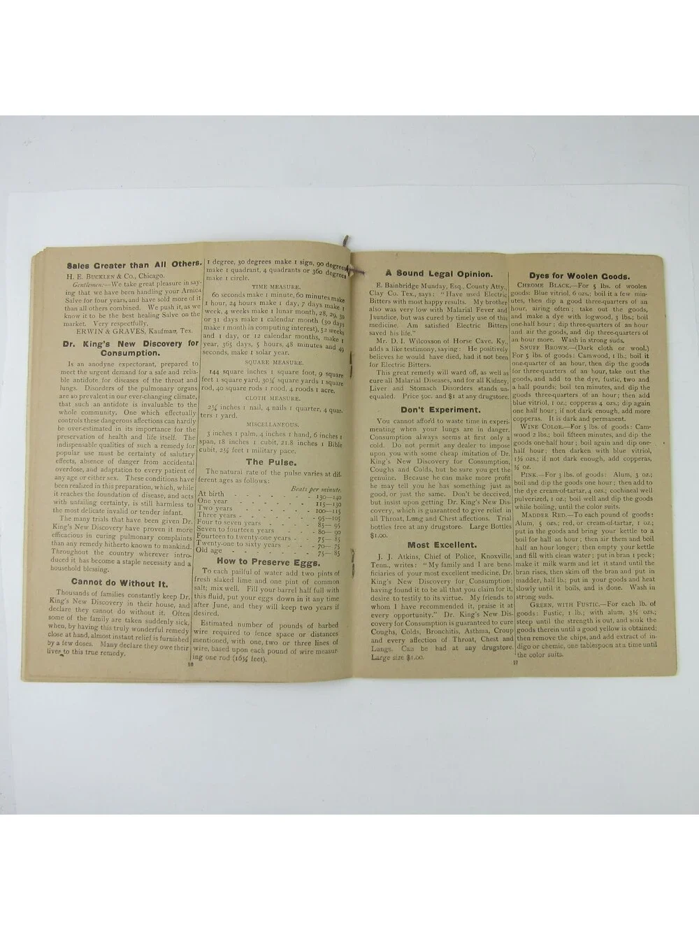 Dr. Kings Guide to Health Patent Medicine Almanac HE Bucklen & Co Antique c 1888